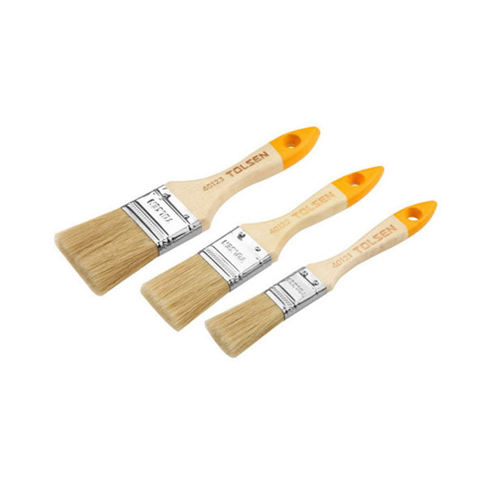 3pcs White Bristle Paint Brush Set (1 /1.5 /2 ) Wooden Handle 40144