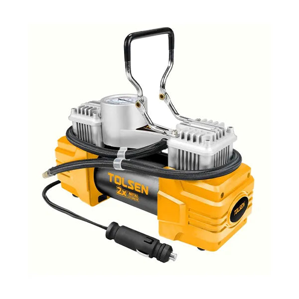 INDUSTRIAL PORTABLE AIR COMRESSOR 2X CYLINDER W/3 INFLATOR ADAPTOR 12V, 200 Watts