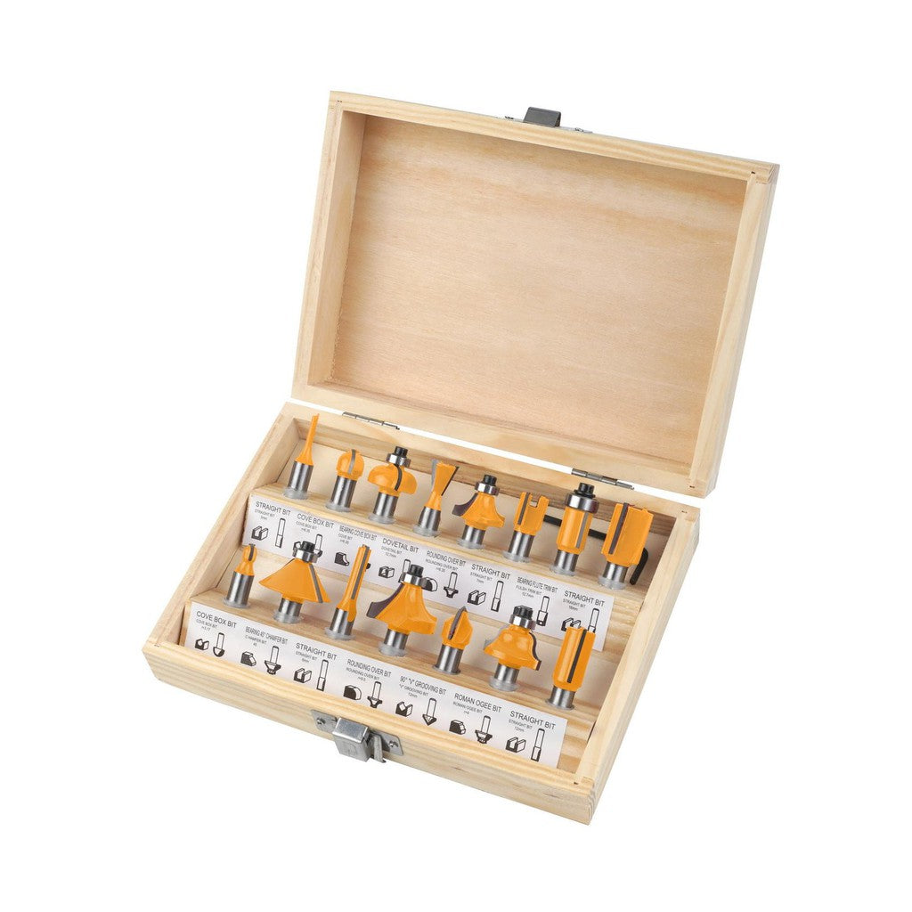 Tolsen 15pcs Carbide Router Bit Set (8mm) 75681 Industrial Grade