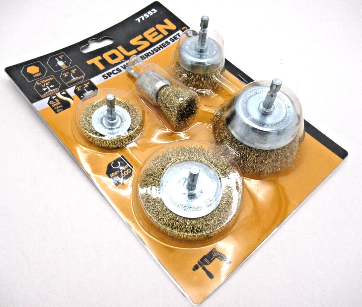 INDUSTRIAL 5PCS WIRE BRUSH SET 1/4"