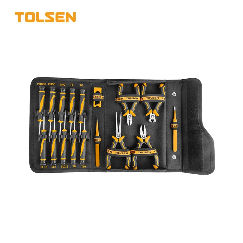 Tolsen 17pcs Industrial Grade Precision Repair Tool Set w/ Canvas Bag (Anti Static Tweezer) 85317