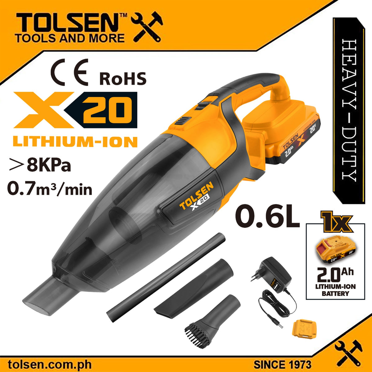 TOLSEN 20V Cordless Handheld Vacuum Cleaner w/ Battery & Charger (2.0Ah) X20 Series 96524