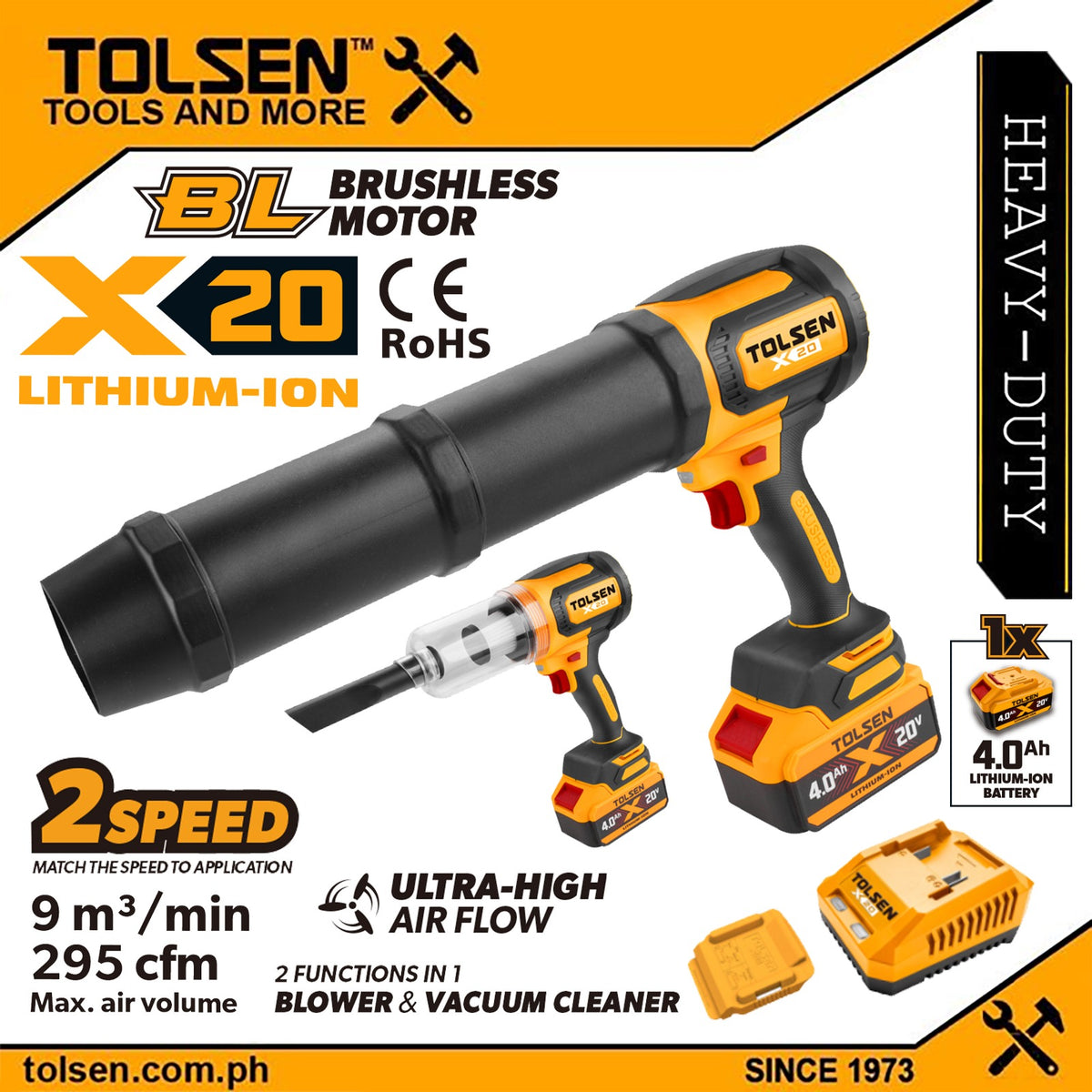 Tolsen 20V Brushless Cordless Turbo Jet Fan Blower w/ Battery & Charger (4.0Ah) X20 Series 96536