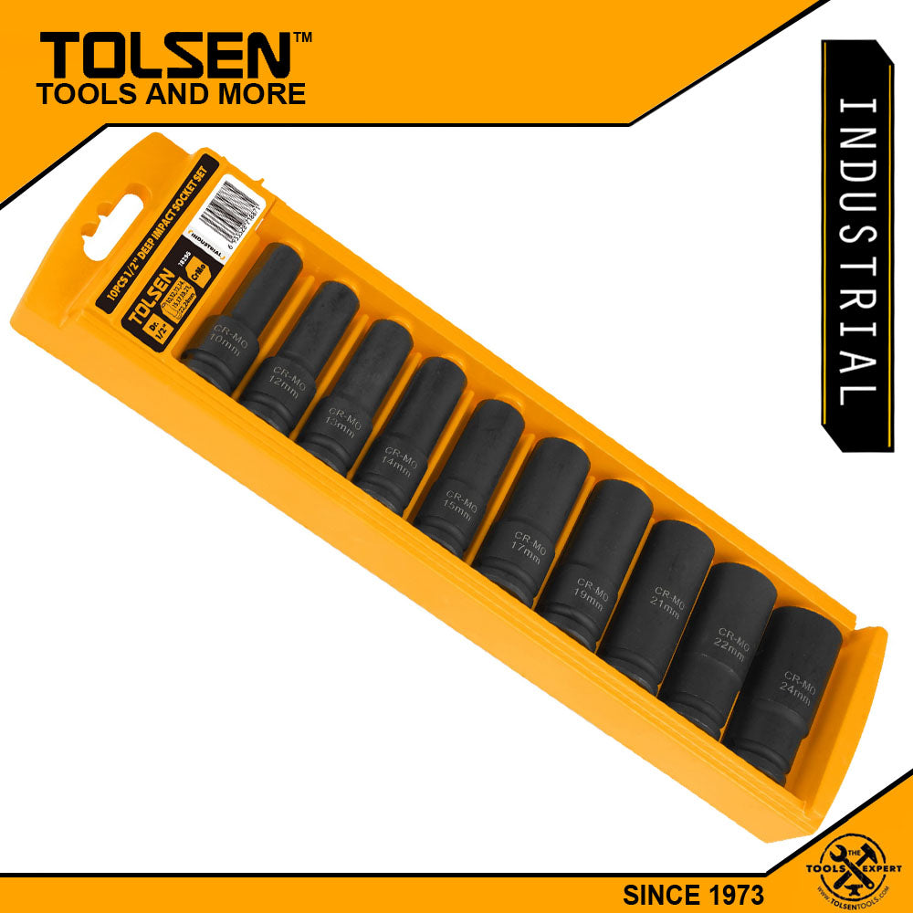 Industrial 10pcs 1/2" Drive Impact  Deep Socket Set 10-24mm
