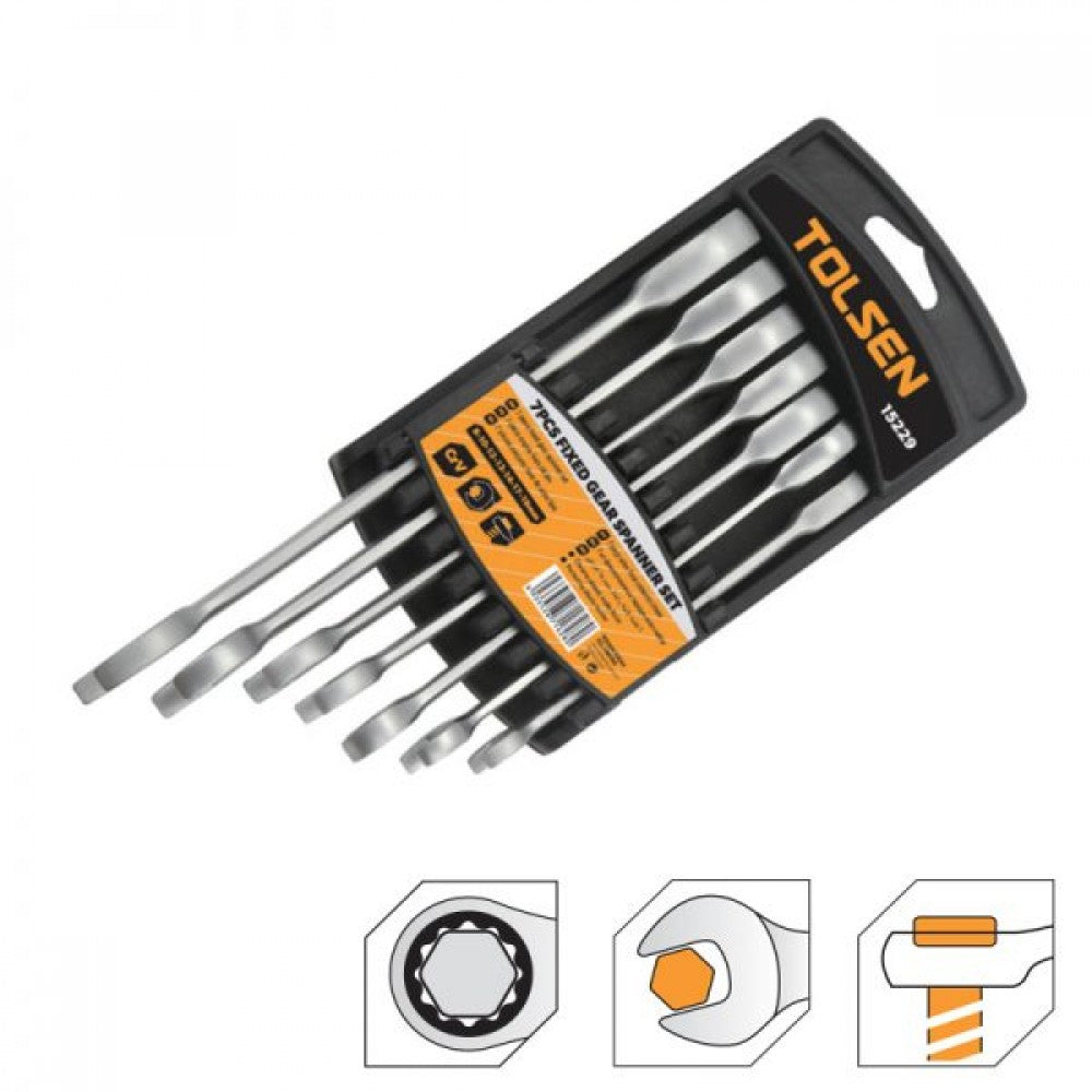 7PCS FIXED HEAD COMBINATION RATCHET SPANNER SET