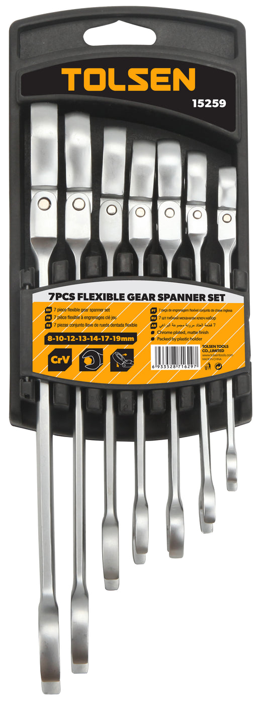 7PCS FLEXIBLE HEAD COMBINATION RATCHET SPANNER SET