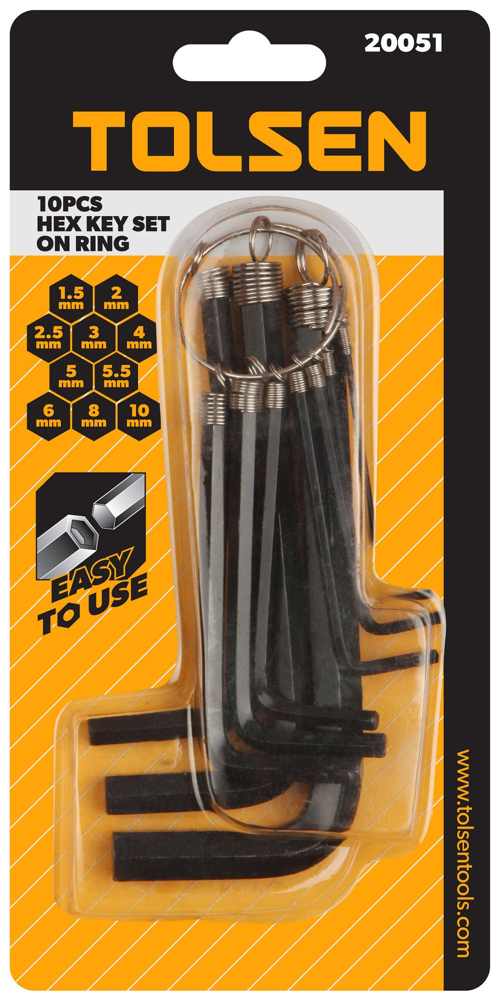 10PCS HEX KEY SET ON RING