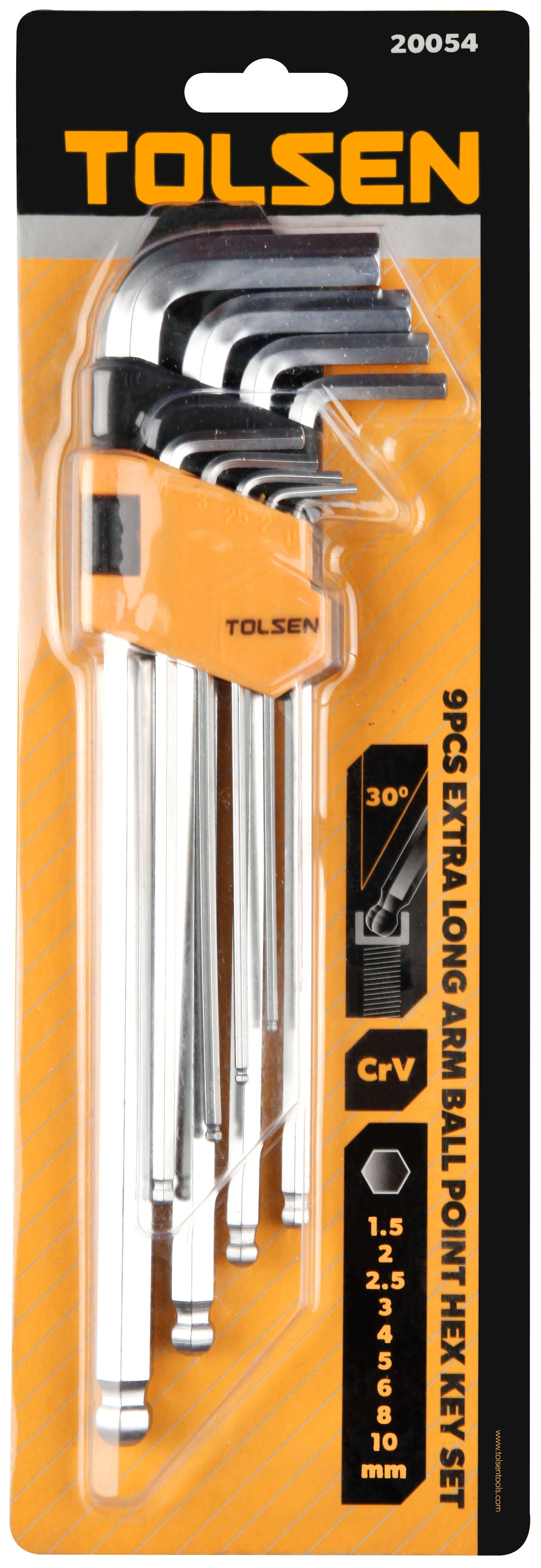 9PCS BALL POINT EXTRA-LONG ARM HEX KEY SET