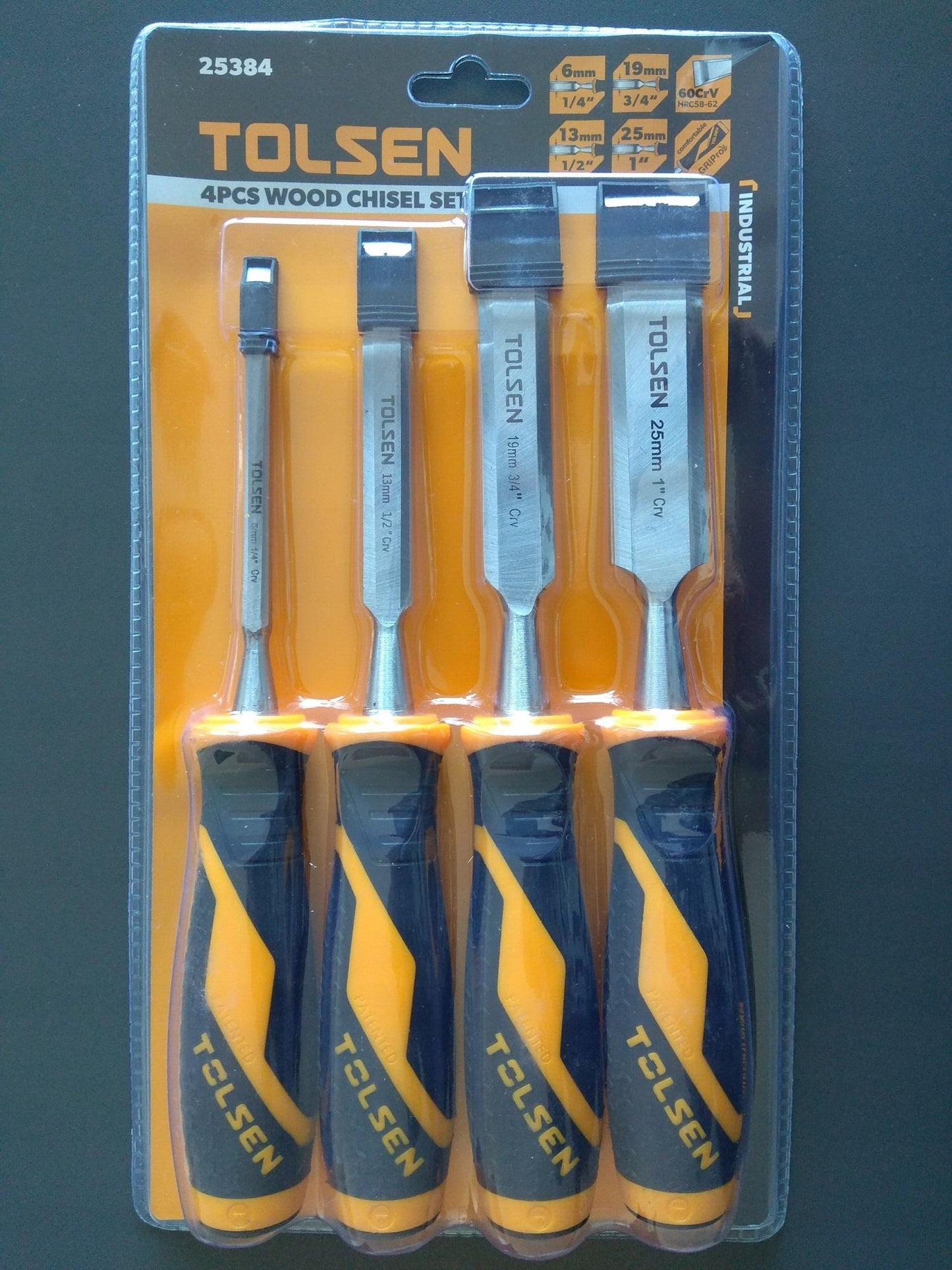 Industrial 4pcs Wood Chisel (1/4", 1/2", 3/4", 1") GRIPro Series 25384