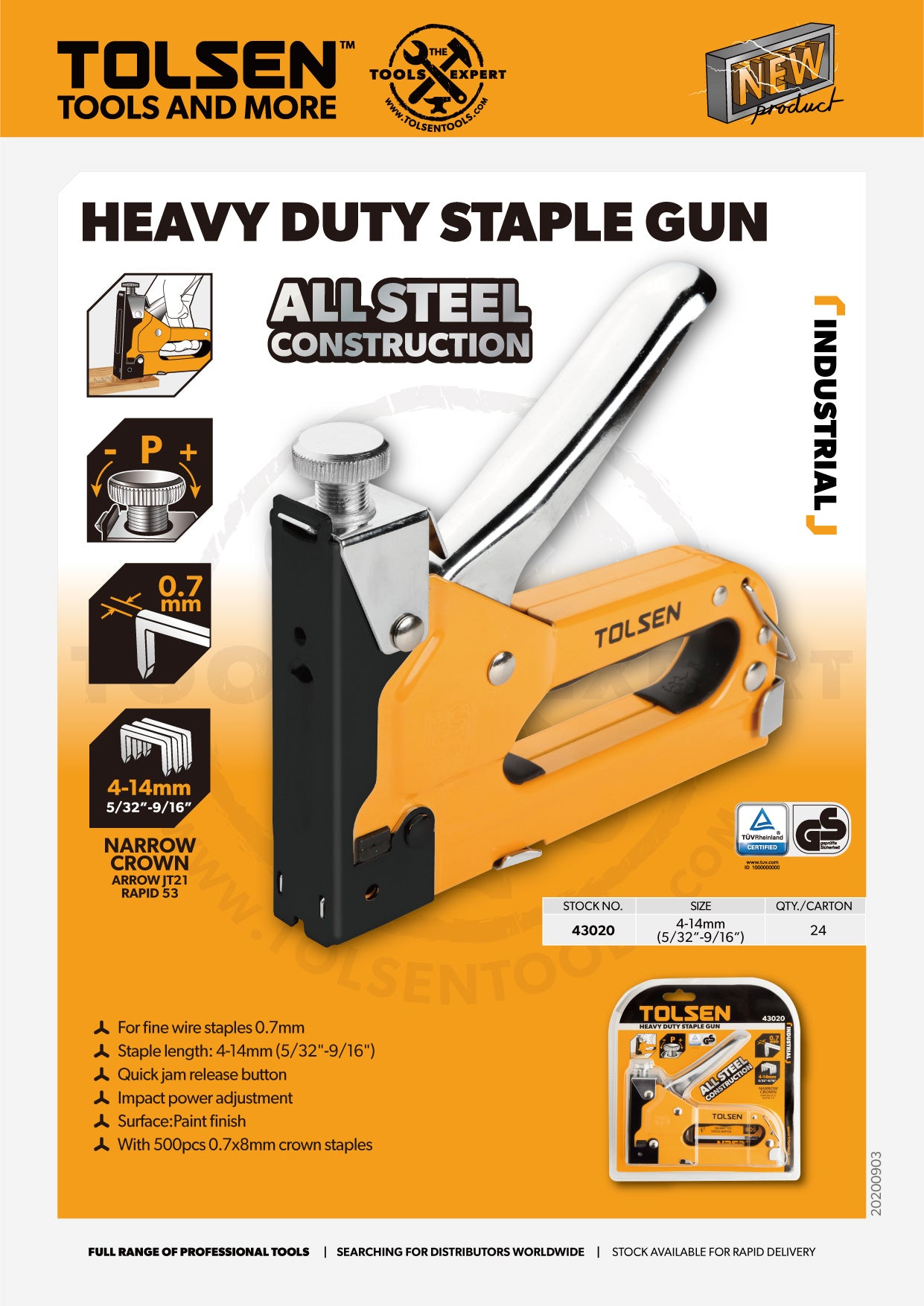 Industrial All Steel Staple Gun Tacker (4-14mm, 5/32"-9/16") 43020