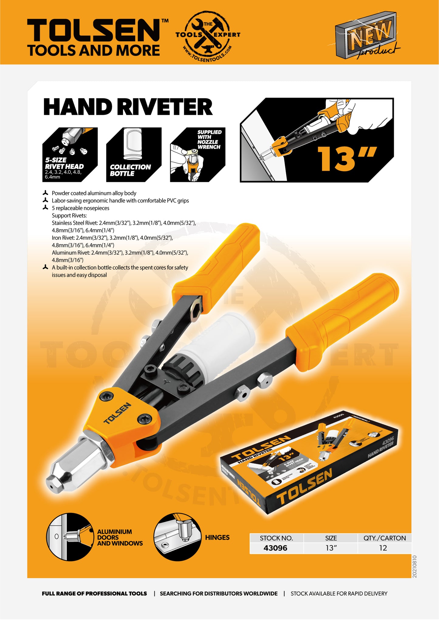 HEAVY DUTY HAND RIVETER POWDER COATED BODY W/PVC GRIP 13"