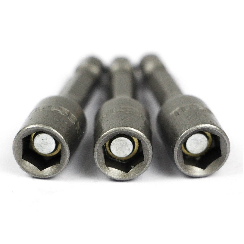 3pcs Magnetic Nut Socket Set (Length 8mm) Tek Screw Bits 77823