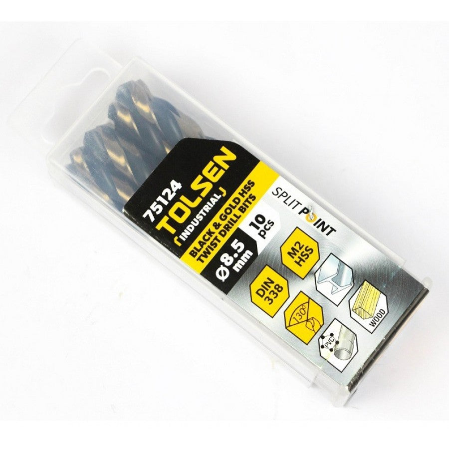 10pcs Black & Gold HSS Drill Bits (3.2 | 4 | 4.8 | 6 | 9.5 | 12.5mm) For Metal and Stainless Industrial Grade