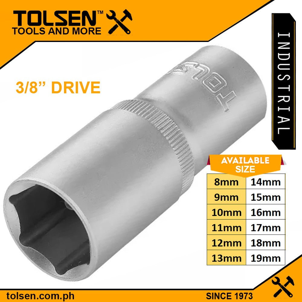 Industrial Grade Deep Socket Wrench 3/8" Drive Cr-V (8mm to 19mm)