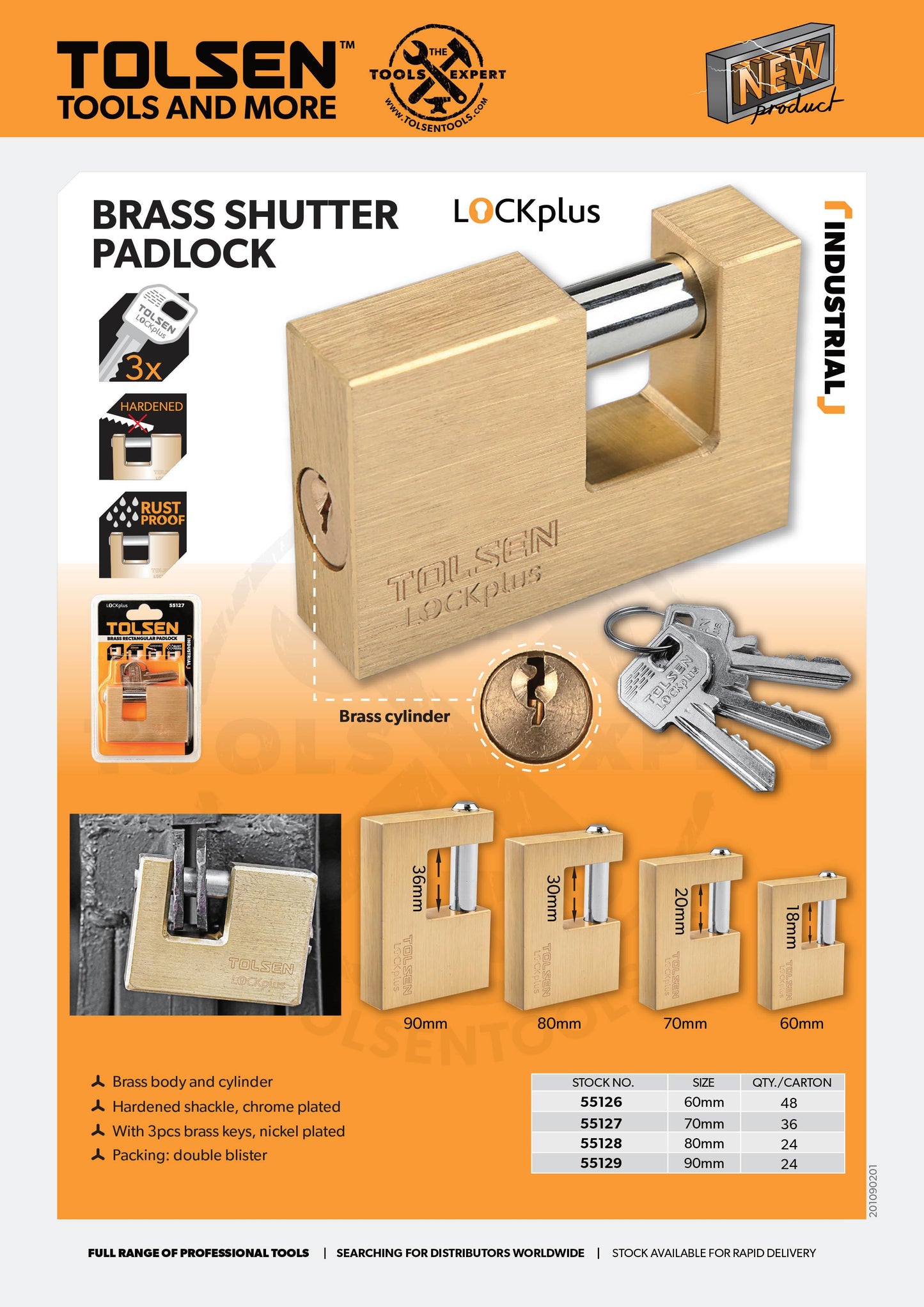 Industrial Brass Shutter Padlock (60mm| 70mm | 80mm | 90mm) w/ 3 Keys