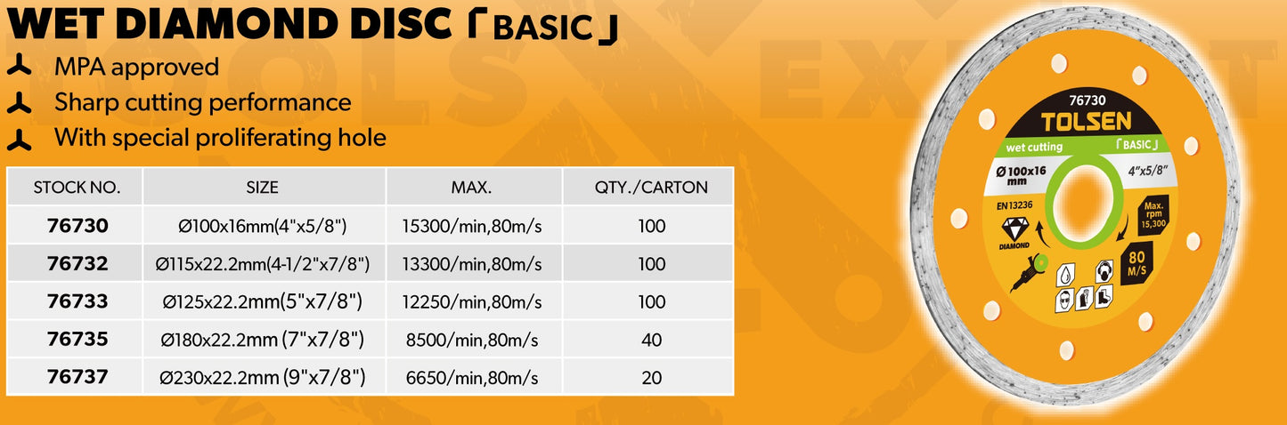 Wet Diamond Cutting Disc (4" | 4.5" | 5" | 7" | 9") Tile Cutting