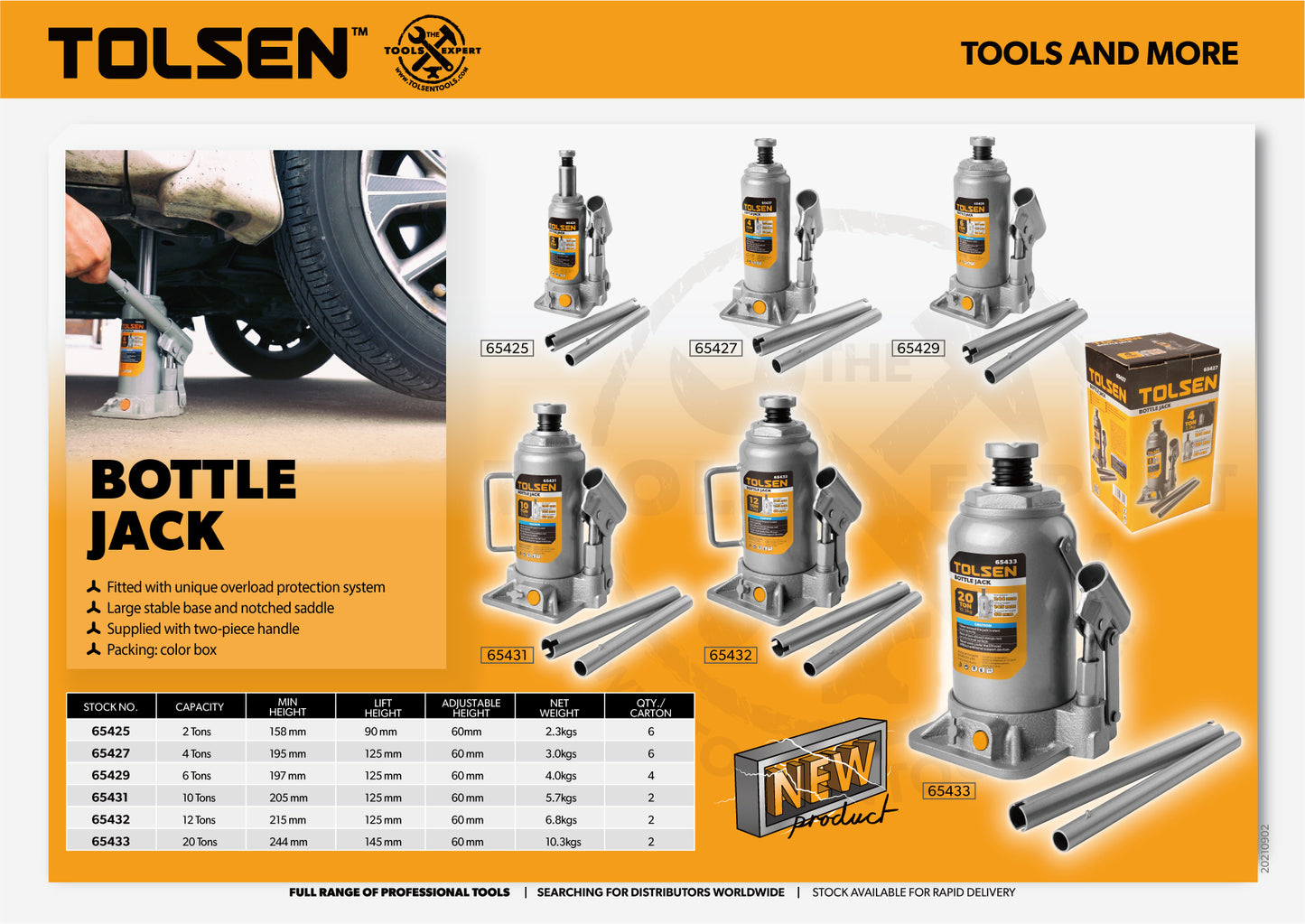 Heavy Duty Hydraulic Bottle Jack (2 | 4 | 6 | 10 | 12 | 20 Tons) w/ Overload Protection