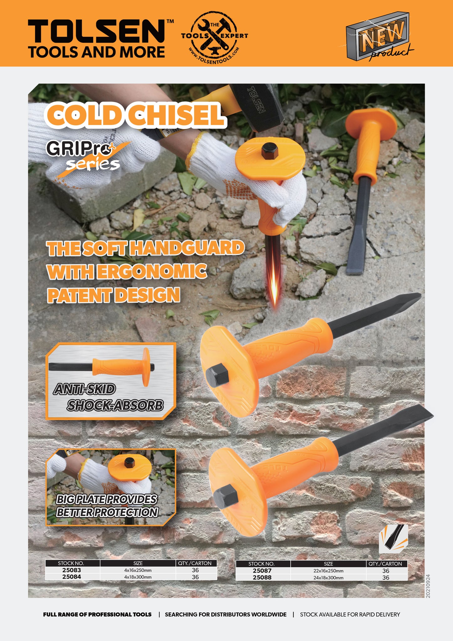 Big Plate Pointed Cold Chisel (4x18x250mm | 4x18x300mm) Soft Handguard