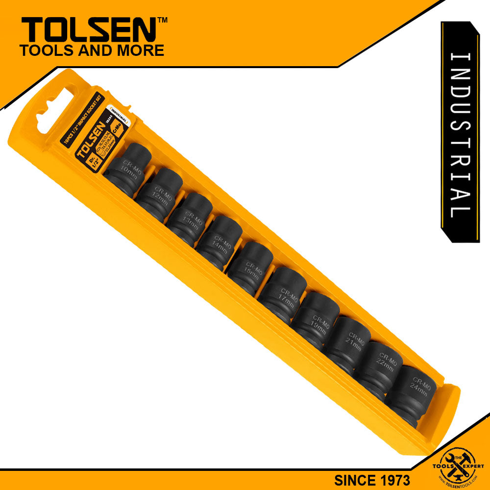 (Industrial) 10pcs 1/2” Impact Socket Set 10-24mm