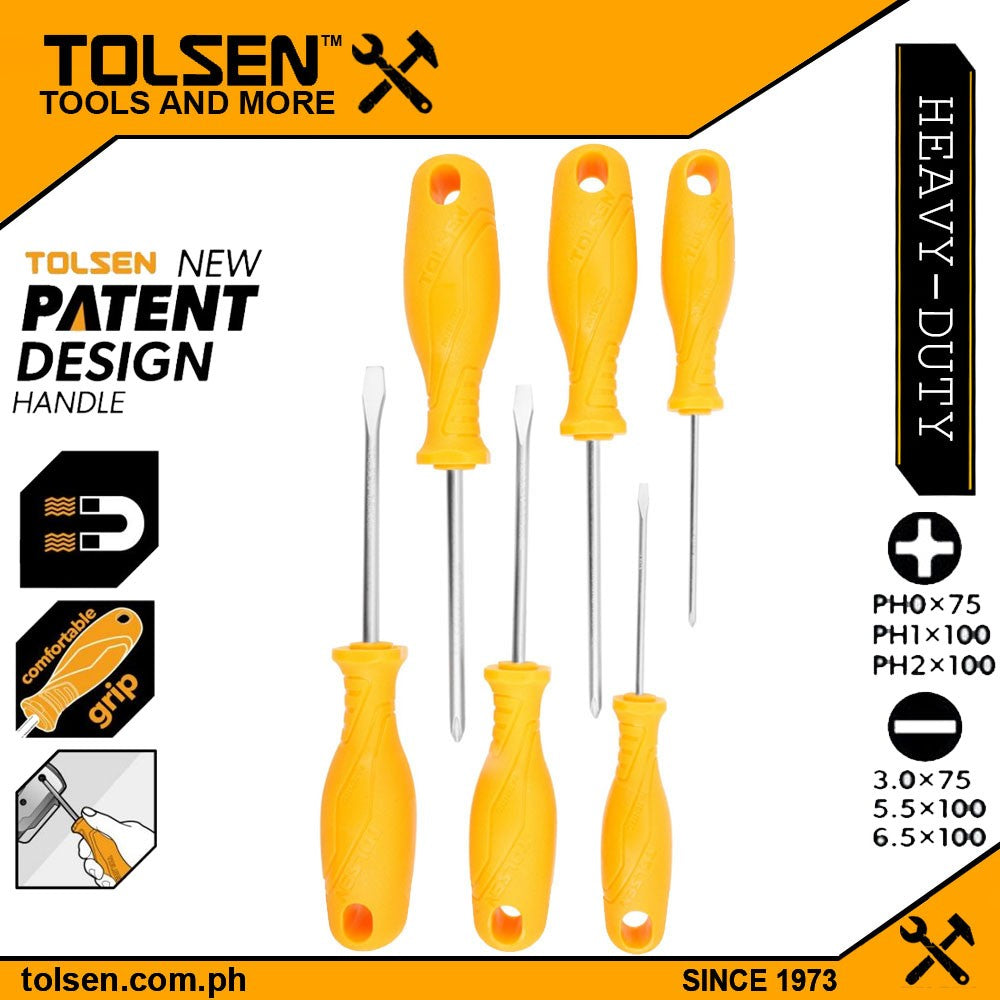 6pcs Screwdriver Set (SL3 , PH0 x 75mm | SL5.5 , PH1 x 100mm | SL6.5 , PH2 x 100mm) Anti Slip Function