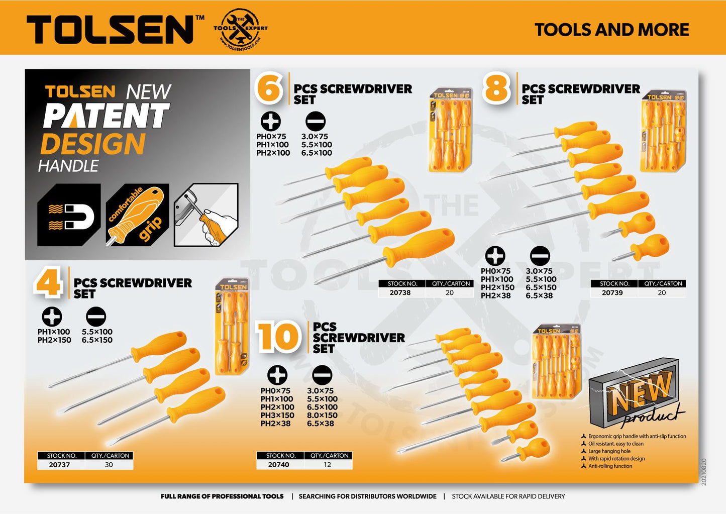 8pcs Screwdriver Set (SL3 , PH0 x 75mm | SL5.5 , PH1 x 100mm | SL6.5 , PH2 x 150mm | SL6.5 , PH2 x 38mm) Anti Slip Function