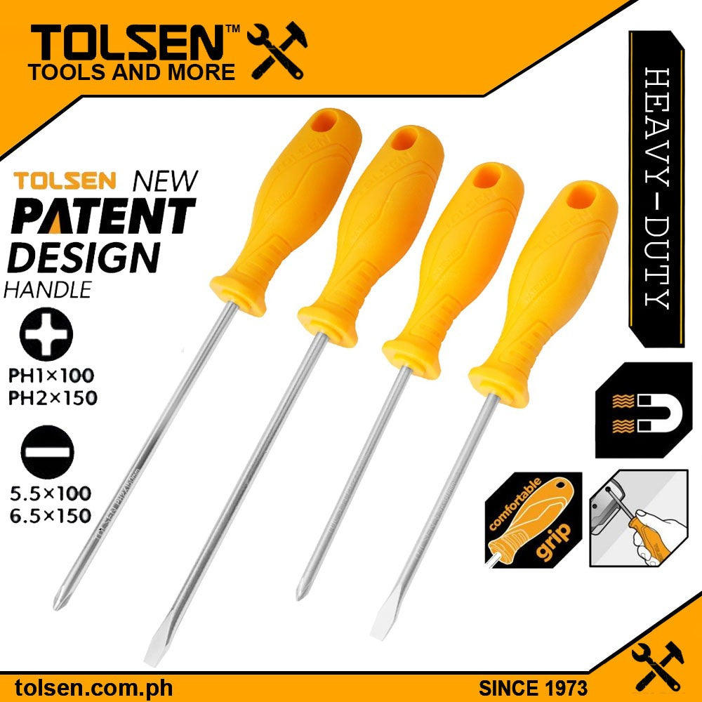4pcs Screwdriver Set (SL5.5 , PH1 x 100mm | SL6.5 , PH2 x 150mm ) Anti Slip Function