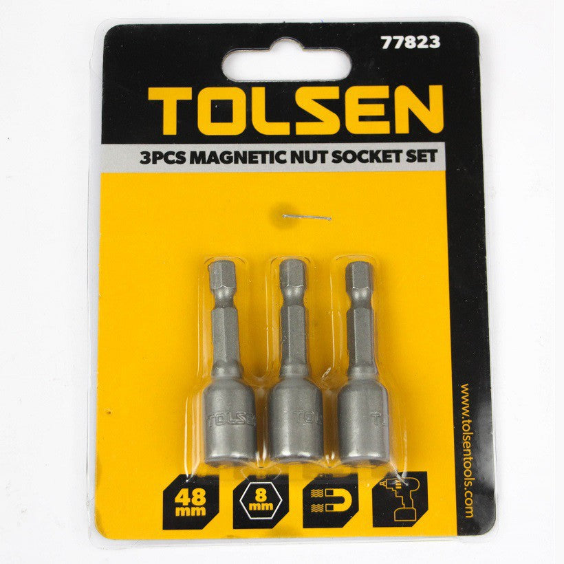 3pcs Magnetic Nut Socket Set (Length 8mm) Tek Screw Bits 77823
