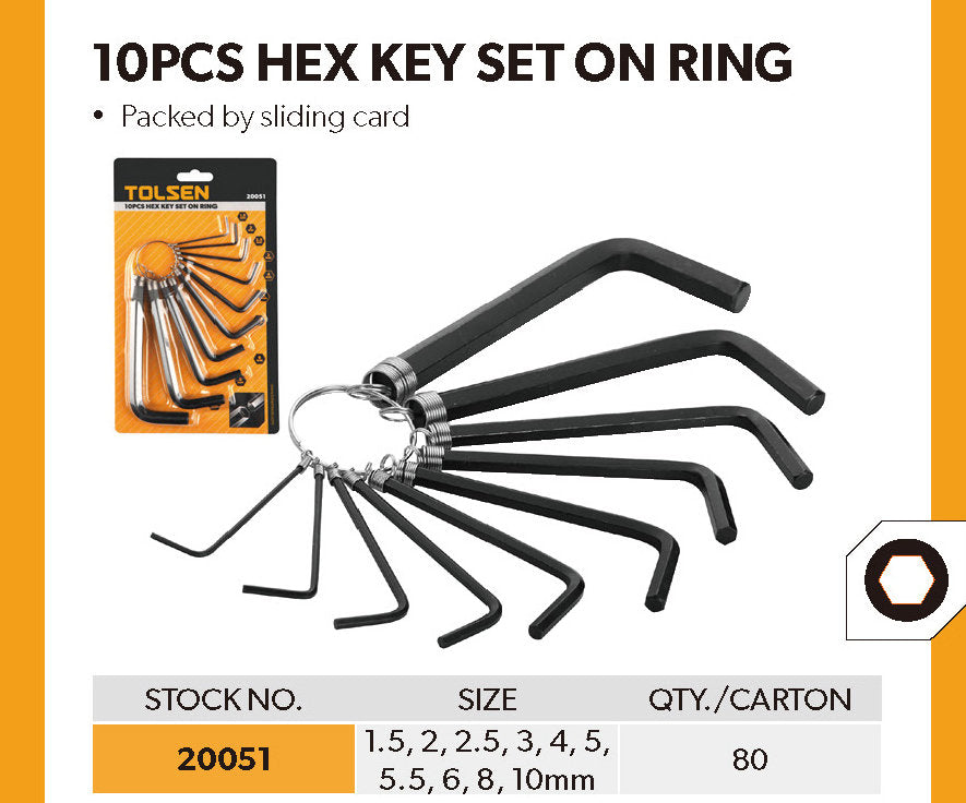 10PCS HEX KEY SET ON RING