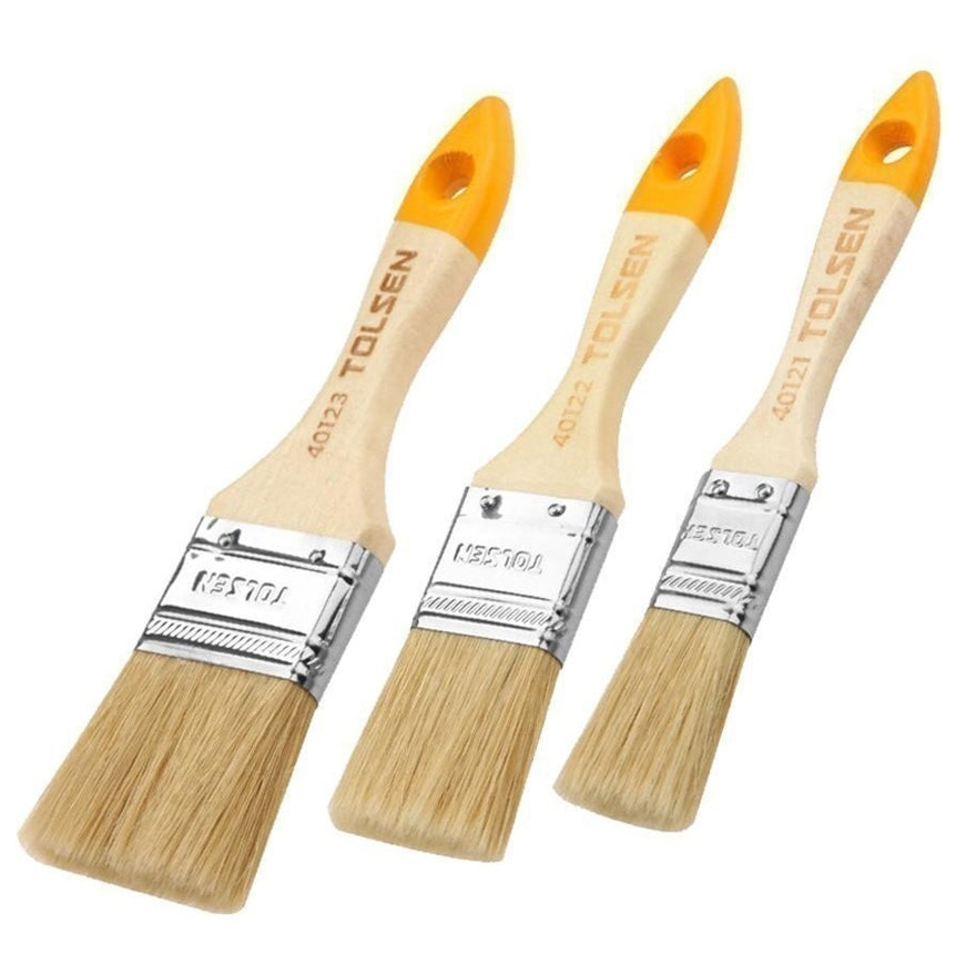 3pcs White Bristle Paint Brush Set (1 /1.5 /2 ) Wooden Handle 40144