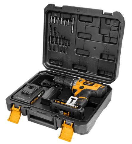 Tolsen Industrial LI-ION Cordless Impact Function Drill w/ 2 Battery, Hard Case (20V) GS & TUV Approved 79034