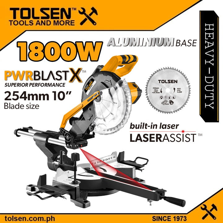 Industrial Sliding Mitre Saw w/ Laser Assist (1800Watts) Free 5pcs Accessories PWRBLAST X