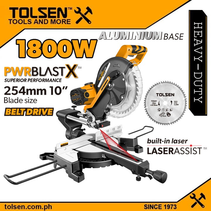 Industrial Sliding Mitre Saw w/ Laser Assist (2000Watts) Free 5pcs Accessories PWRBLAST X