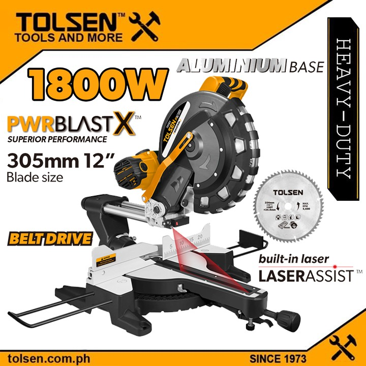 Industrial Sliding Mitre Saw w/ Laser Assist (2000Watts) Free 5pcs Accessories PWRBLAST X