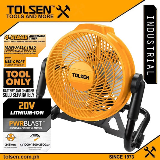 LI-ION Cordless JOBSITE Fan w/ USB Type C Port For Charging CE Approved