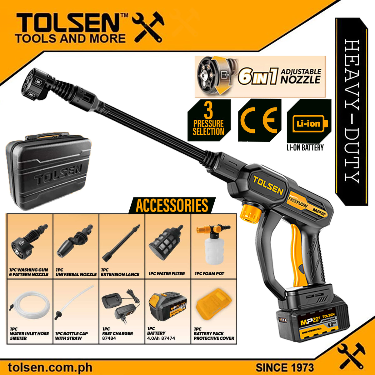 LI-ION Cordless High Pressure Washer w/ 11 Free Accessories & Battery 4AH (All in One 20V Battery) CE Approved 87390