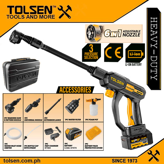 LI-ION Cordless High Pressure Washer w/ 11 Free Accessories & Battery 4AH (All in One 20V Battery) CE Approved 87390