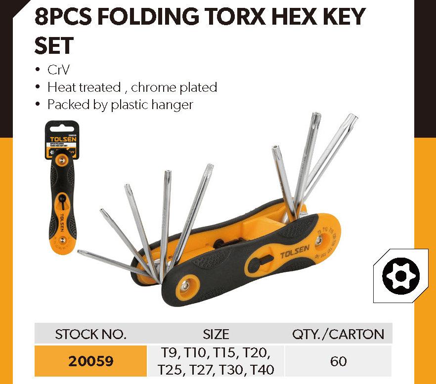 8Pcs Folding Torx Star Allen Hex Key Set (T9/T10/T15/T20/T25/T27/T30/T40) 20069