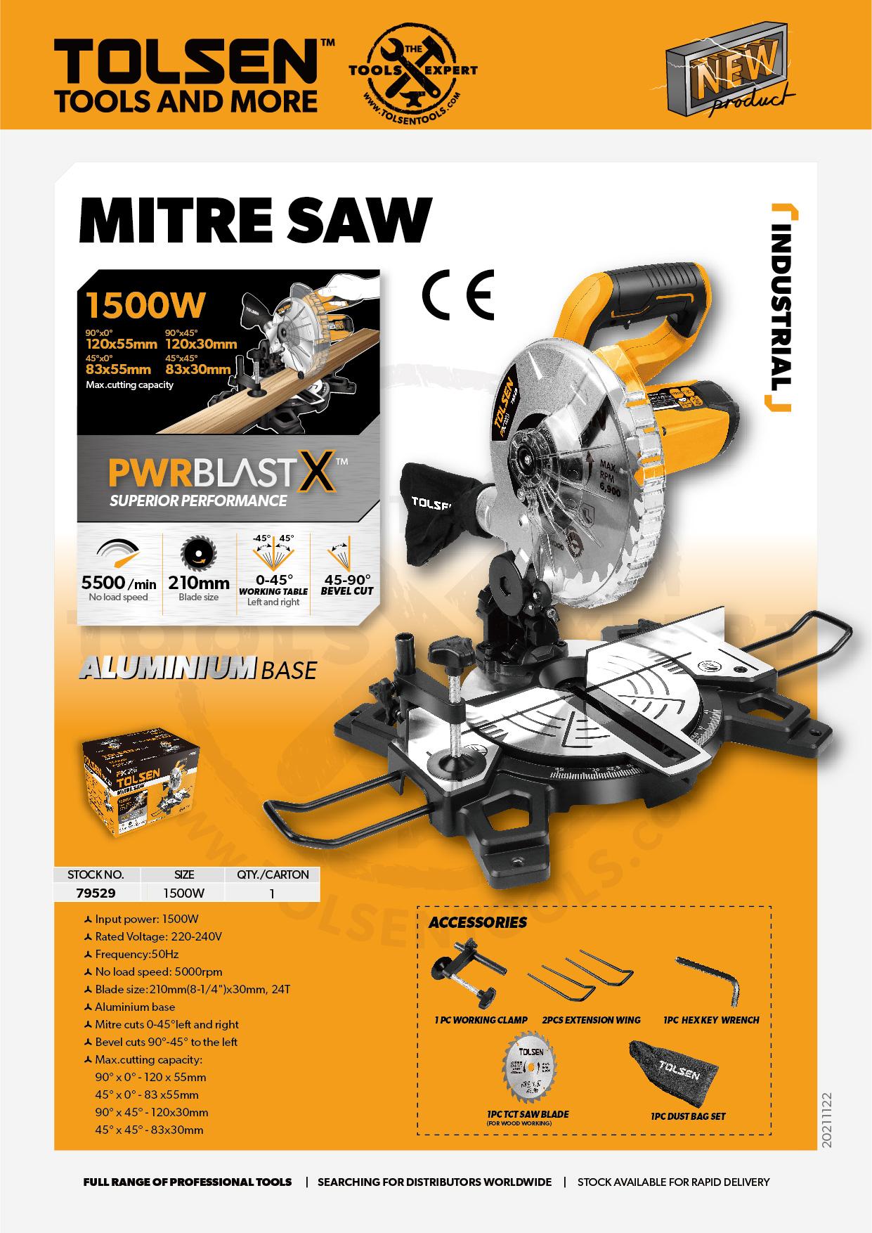 Heavty Duty Mitre Saw w/ 5 Free Accessories (1500Watts) PWRBLAST X