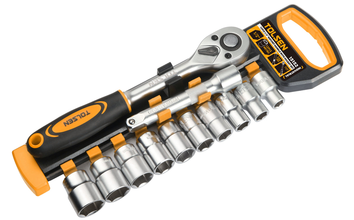 Socket Rachet Handle Clamp 12PCS 1/2″ RATCHET HANDLE WITH SOCKETS SET 10 - 22mm – Tolsen Tools ...