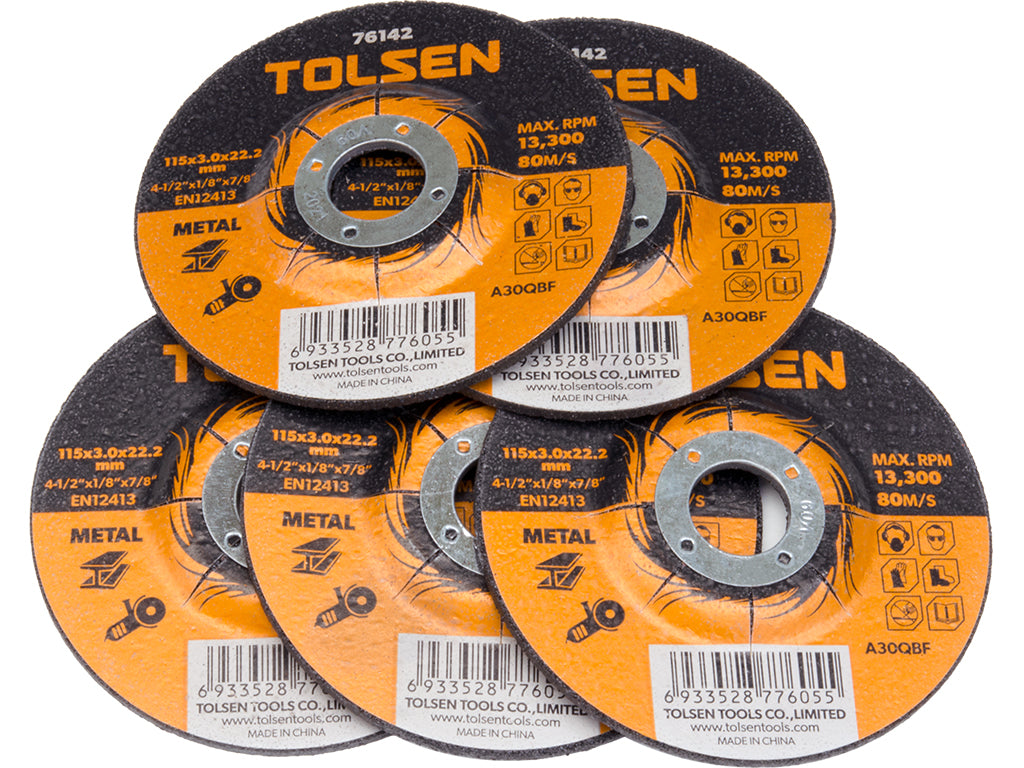 Tolsen 5pcs Depressed Center Cutting Disc For Metal (4" | 4.5" | 5" | 7" | 9")