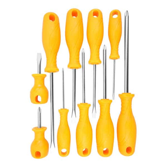 10pcs Screwdriver Set (SL3.0 , PH0 x 75mm | SL5.5 , PH1 x 100mm | SL6.5 , PH2 x 100mm | SL8.0 , PH3 x 150mm | SL6.5 , PH2 x 38mm) Anti Slip Function