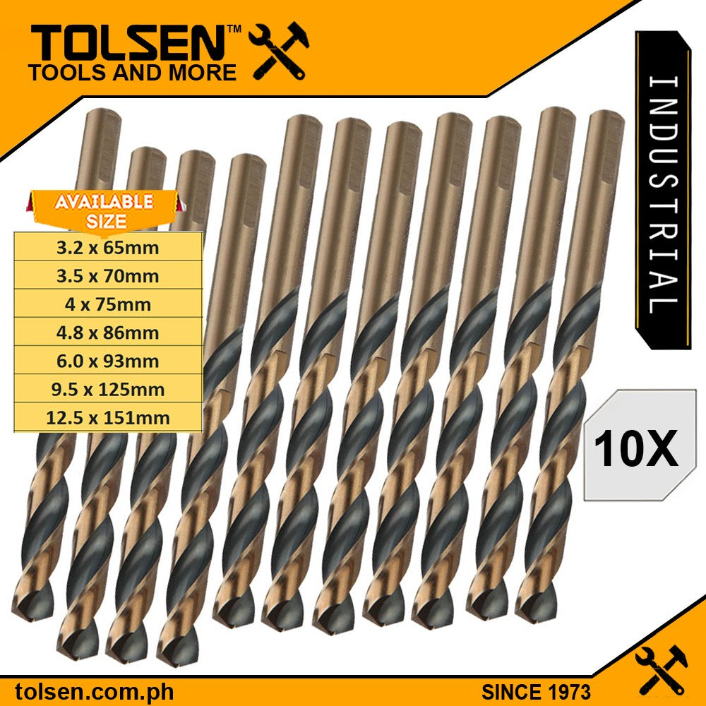 10pcs Black & Gold HSS Drill Bits (3.2 | 4 | 4.8 | 6 | 9.5 | 12.5mm) For Metal and Stainless Industrial Grade