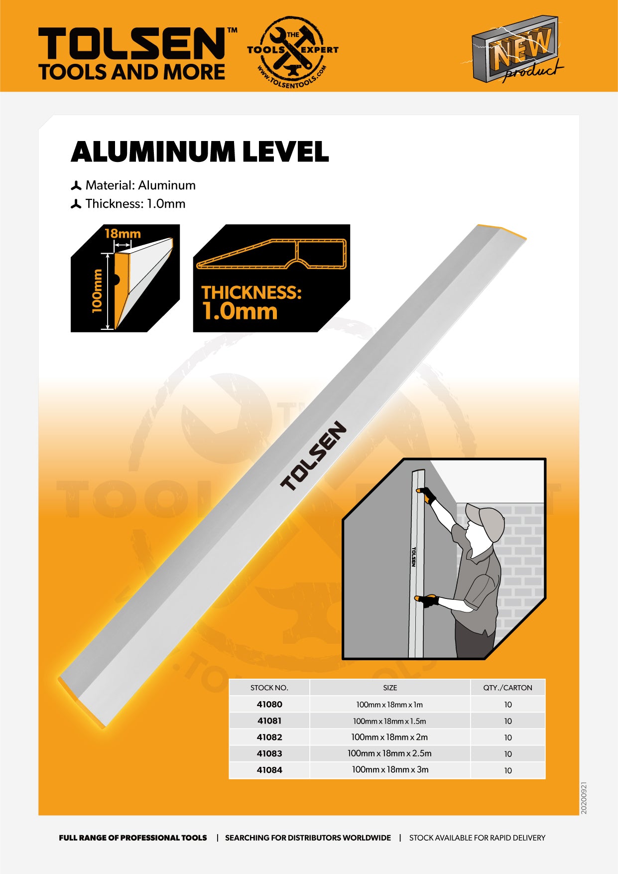 Tolsen Cement Aluminum Level For Plastering (1.5M  2M  2.5M  3M)