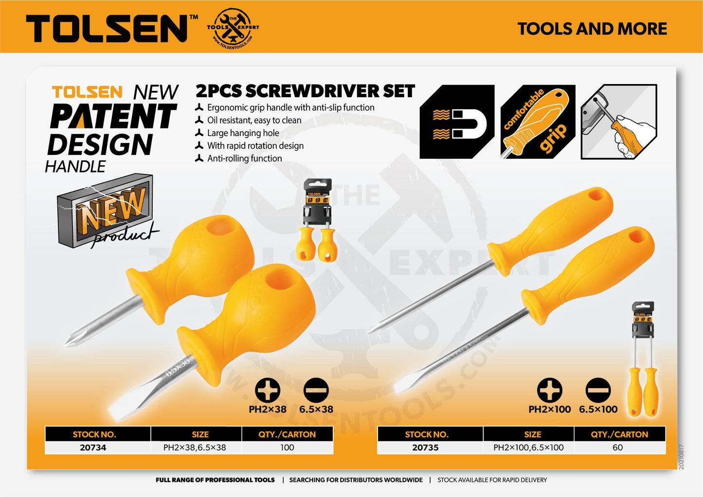 2pcs Stubby Screwdriver Set (PH2*38mm | 6.5*38mm) Anti Slip Function