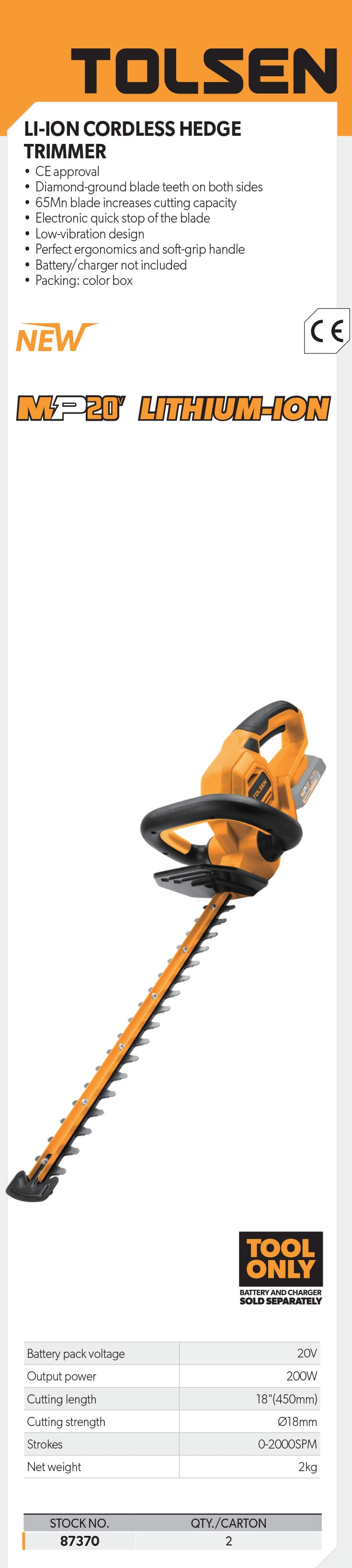 LI-ION Cordless Hedge Trimmer 18" (All in One 20V Battery)