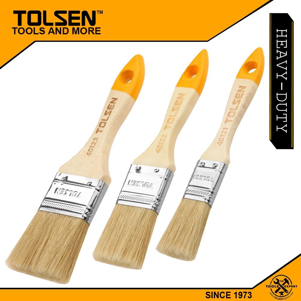 Tolsen 3pcs White Bristle Paint Brush Set (1 /1.5 /2 ) Wooden Handle 40144