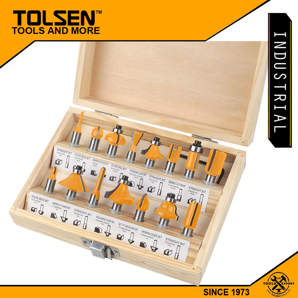 Tolsen 15pcs Carbide Router Bit Set (8mm) 75681 Industrial Grade