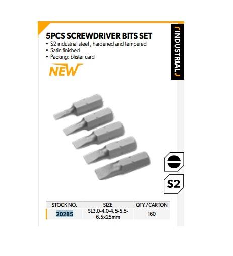 Industrial 5pcs Flat Screwdriver Bits Set (SL 3/4/4.5/5/5.5/6.5x25mm) 20285
