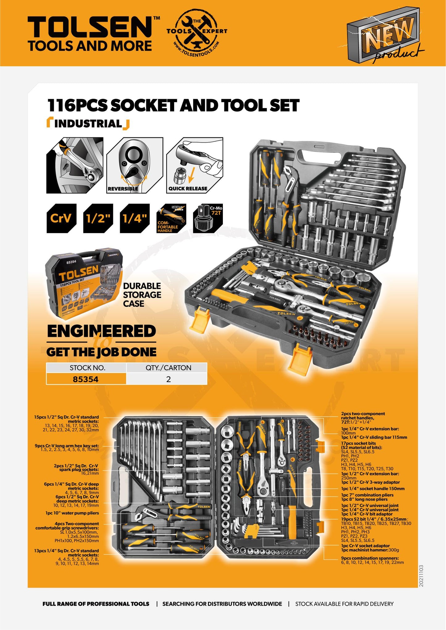 116pcs Socket Rachet Wrench And Tools Set (1/4" & 1/2" Drive) 85354 Industrial Series