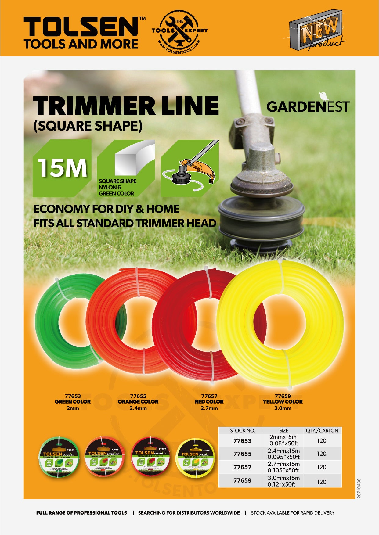 TRIMMER LINE (SQUARE SHAPE) GREEN, ORANGE, RED, YELLOW